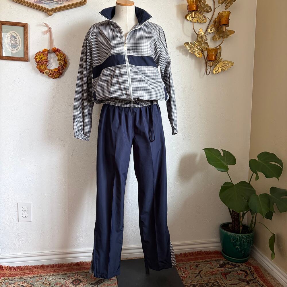 90s Vintage Gingham Tracksuit size small navy white